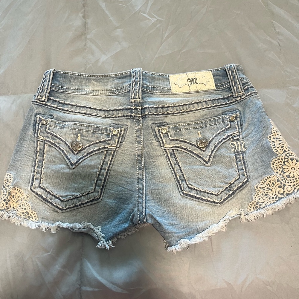 Miss Me Light Blue Jean Shorts with Cream Lace